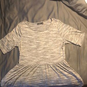 Gray and white mottled dress.